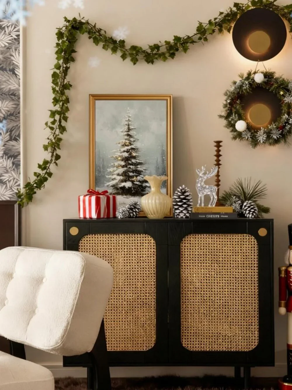 Vintage Christmas Tree Wall Art - Gold Framed Holiday Decor, 16x24 Inch